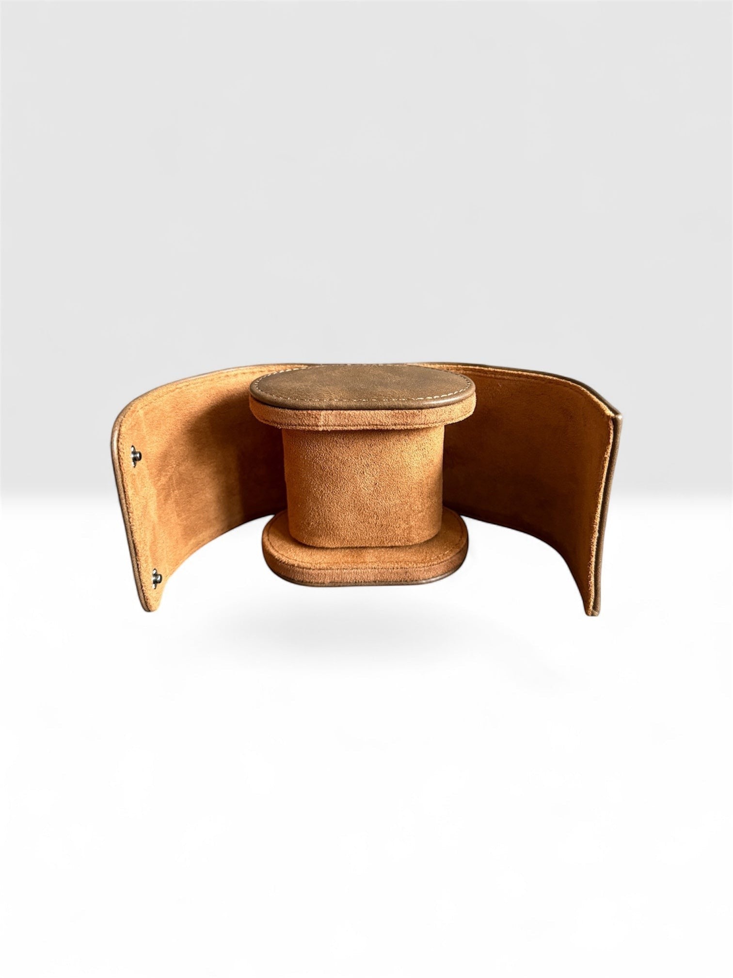 TimelessPieces by Marcel brown suede 1-slot watch roll with soft interior for scratch protection.