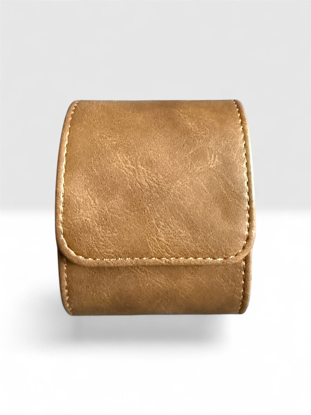 TimelessPieces by Marcel brown faux leather 1-slot watch roll with stitching detail, ideal for travel and storage.