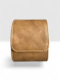 TimelessPieces by Marcel brown faux leather 1-slot watch roll with stitching detail, ideal for travel and storage.