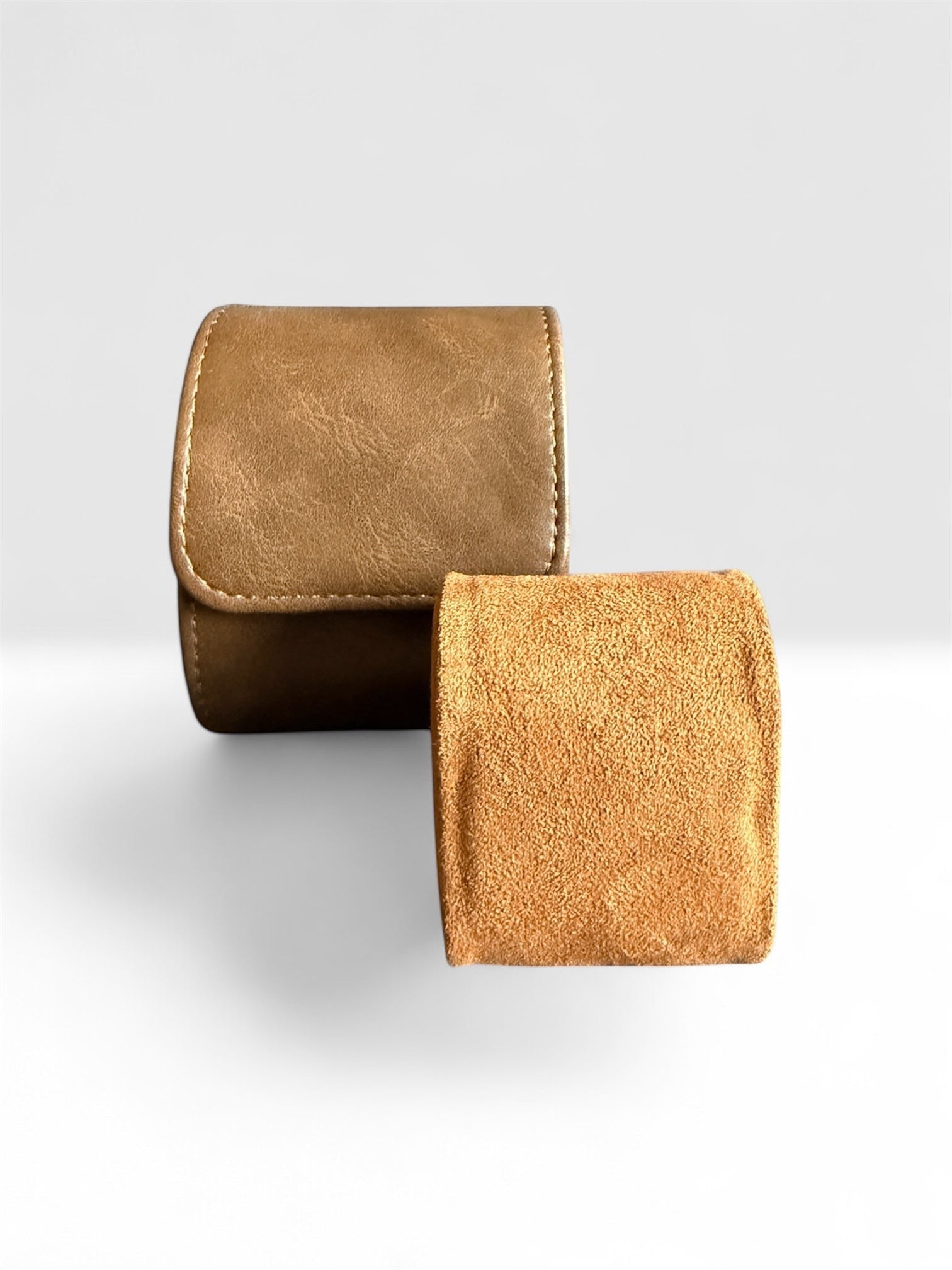 TimelessPieces by Marcel brown faux leather 1-slot watch roll with soft interior for travel and storage.